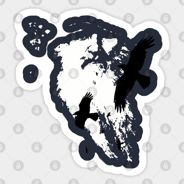 Scandinavian Ancient God Odin With Ravens Sticker by taiche